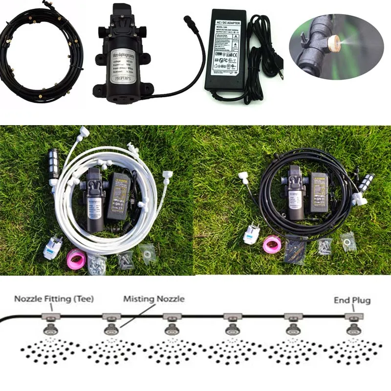 

6M~18M Black Garden water mist spray with Pump and Power Adapter for flowers plant greenhouse garden irrigation misting system