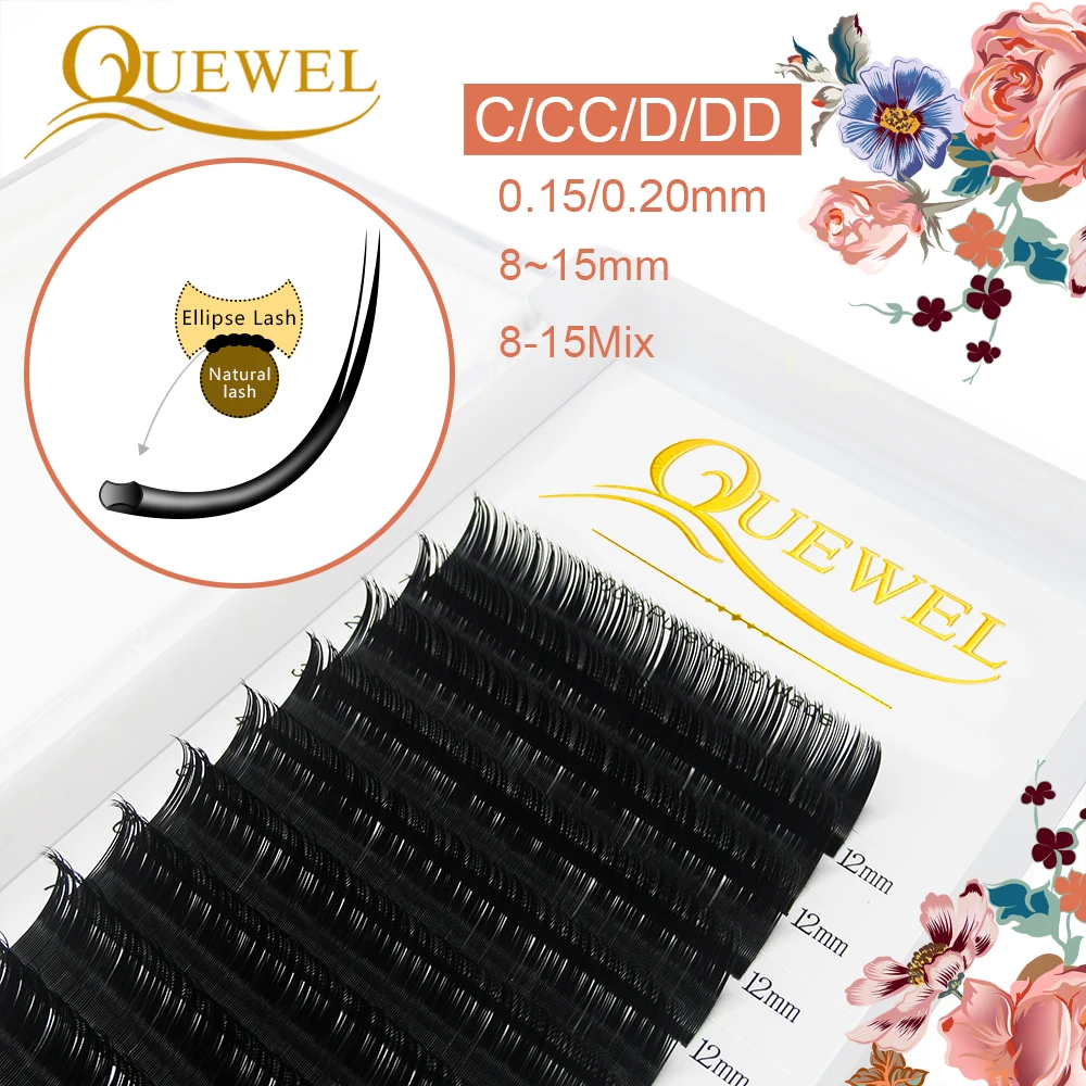 Quewel Flat Eyelash Extension 12 Lines Trays Soft Silk Professional False Eyelashes Extension Natural Matte C/CC/D/DD Curl LM