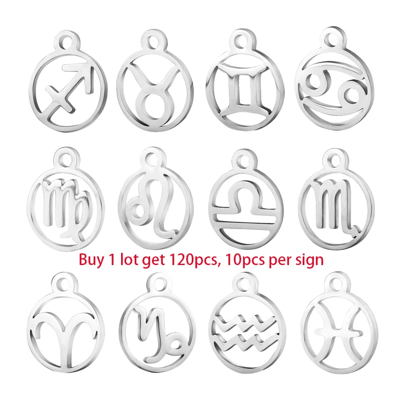 10sets 120pcs/lot Wholesale Zodiac Charm DIY Constellations Jewelry Accessories 10pcs Per Sign, Original Stainless Steel Pendant