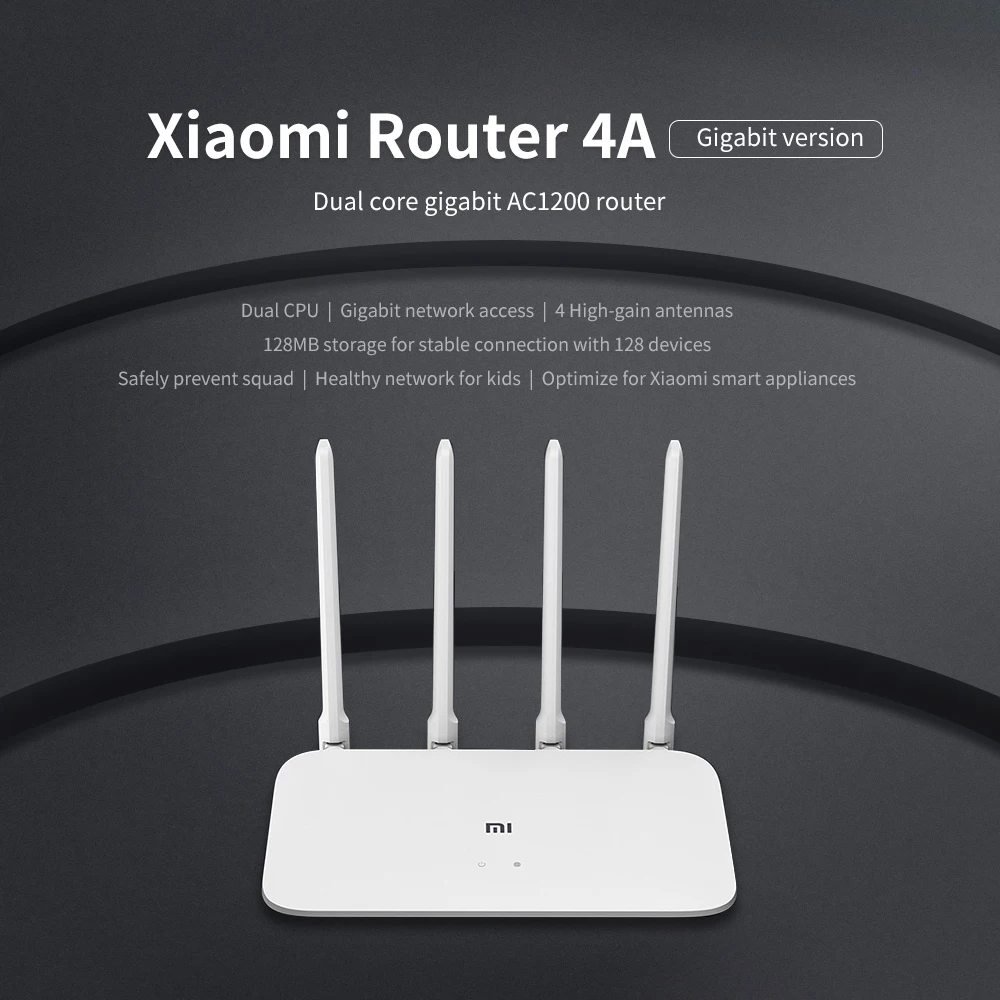 Xiaomi Mi 4A Router Gigabit edition 2.4GHz +5GHz WiFi 16MB ROM + 128MB DDR3 High Gain 4 Antenna APP Control  IPv6 Xiaomi Router