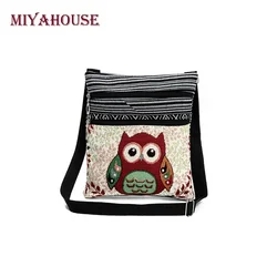 Miyahouse Double Zipper Female Mini Flap Shoulder Handbags Cartoon Owl Printed Canvas Bags Women Small Shoulder Messenger Bags