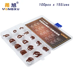 100pcs Brown FKM O Rings Washer Rubber Sealing O-rings Assortment 15Size Oring Seal Kit Flexible Gasket Set Box Oil Ring