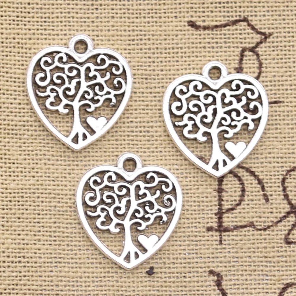 15pcs Charms Heart Life Tree 17x19mm Antique Bronze Silver Color Plated Pendants Making DIY Handmade Tibetan Finding Jewelry