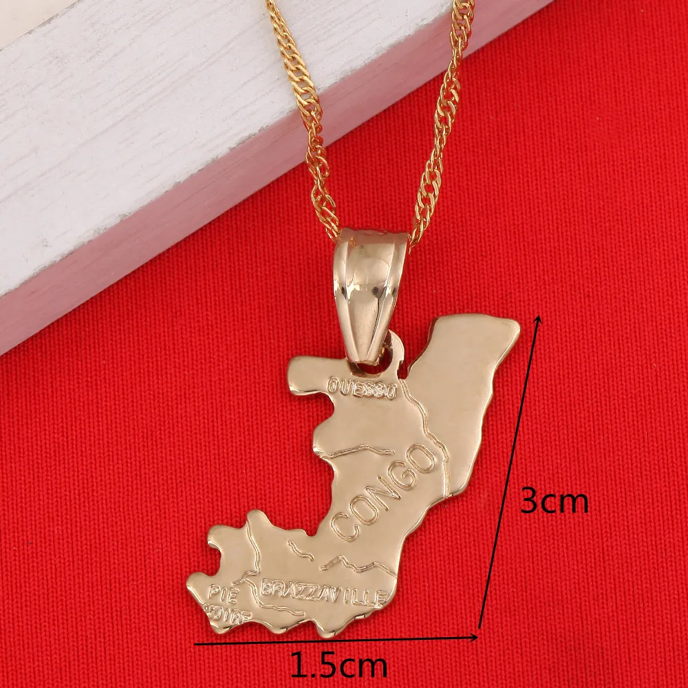 The Republic Of Congo Republique Map Pendant Necklaces Afrika Women Girl Gold Color Congo Jewelry