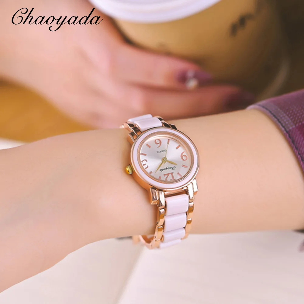 Chaoyada relógios de pulso femininos da moda, aço inoxidável, pulseira, relógios de pulso para mulheres o84