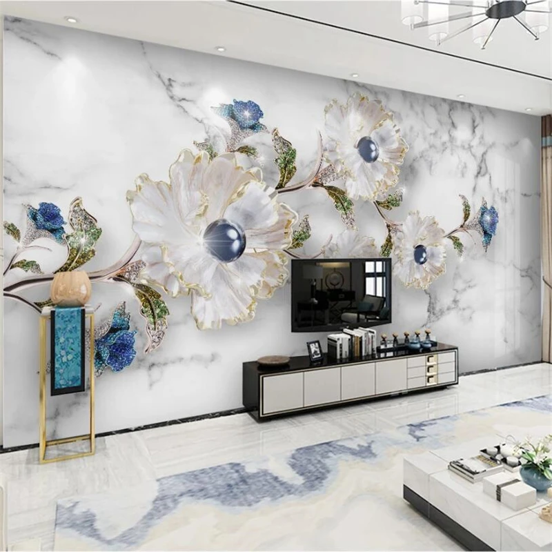 

wellyu Modern minimalist embossed elegant jewelry three-dimensional jewelry flower wall custom large mural green wallpaper