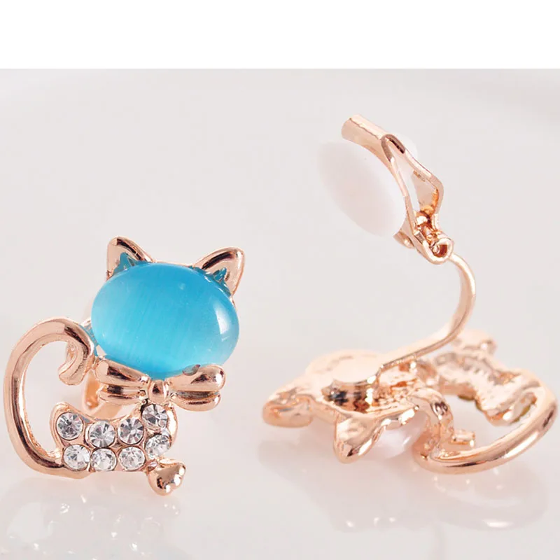 Korea Style opal fox Rhinestone Crystal Clip on Earring Wihtout Piercing for Women Travel No Hole Ear Clip 3 Colors Jewelry Gift