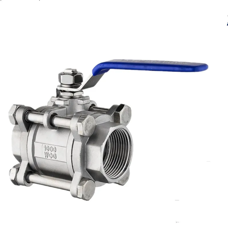 

BSPT 1/2" DN15-DN100 3 Piece Full Port Ball Valve Thread Type Stainless Steel 316 1000psi Handle with Blue Vinly Insulation