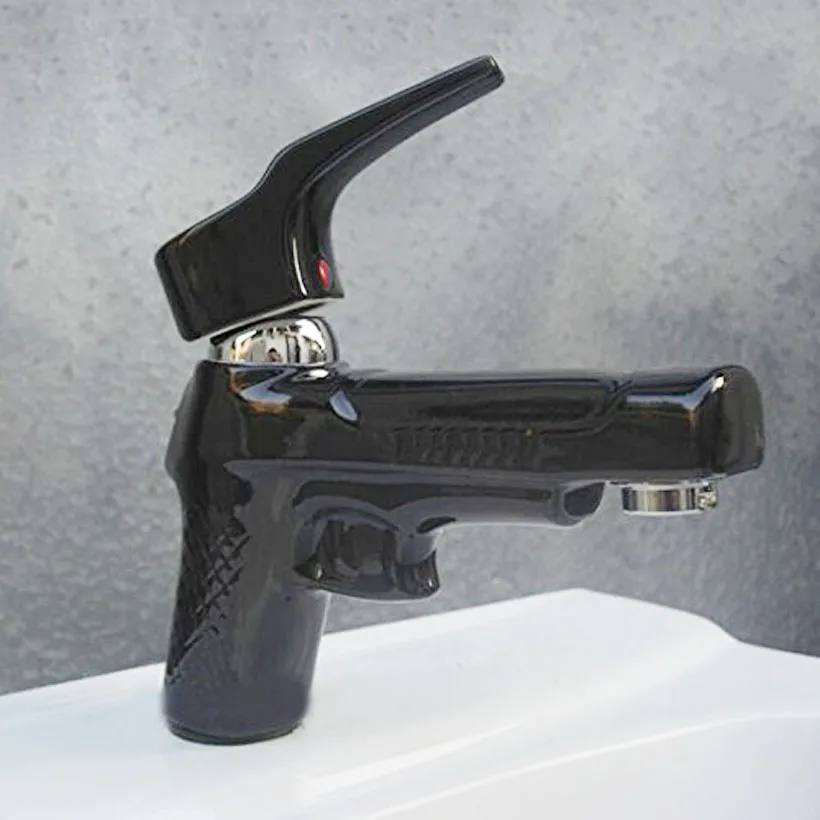 

Bathroom basin faucets Gun ceramic Tapware Cold Hot faucet black copper wash kitchen For water Sink Drain Torneira