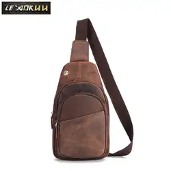 Crazy Horse Leather Casual Chest Sling Bag Design Travel Daypack One Shoulder Bag Fashion Crossbody Bag Male 008-d