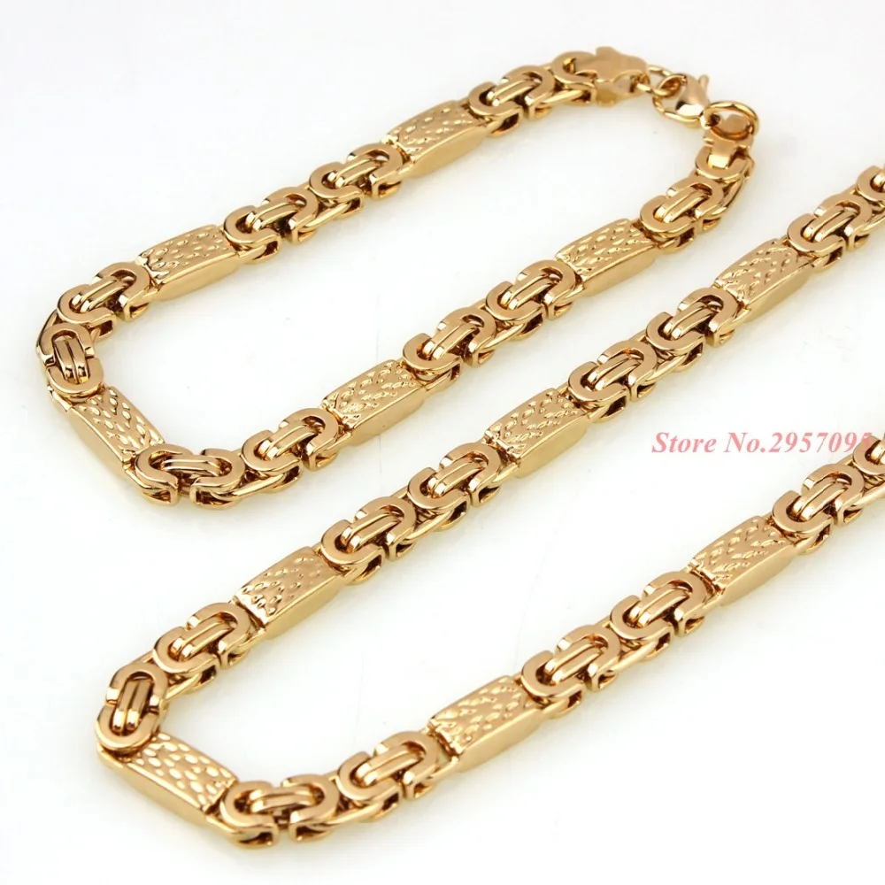 6mm 55cm/22cm set Men Women Bracelets Necklace Set Jewelry Punk Byzantine Style Stainless Steel Links Chains Cool Gift