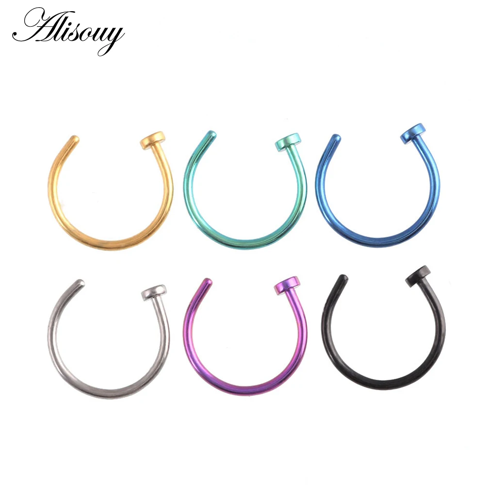 Alisouy 1PC Fake Nose Ring Labret Lip Ring C Clip lip Piercing Helix Piercing Tragus Faux Nose Rings Hoop Neus Nostril Septum