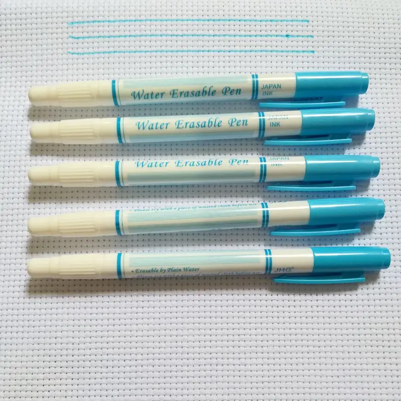 JHG Double Side Blue Water Erasable Pen With Eraser Water Soluble Marker Pen For Fabric Paint Marker Textile Invisible Ink Pen