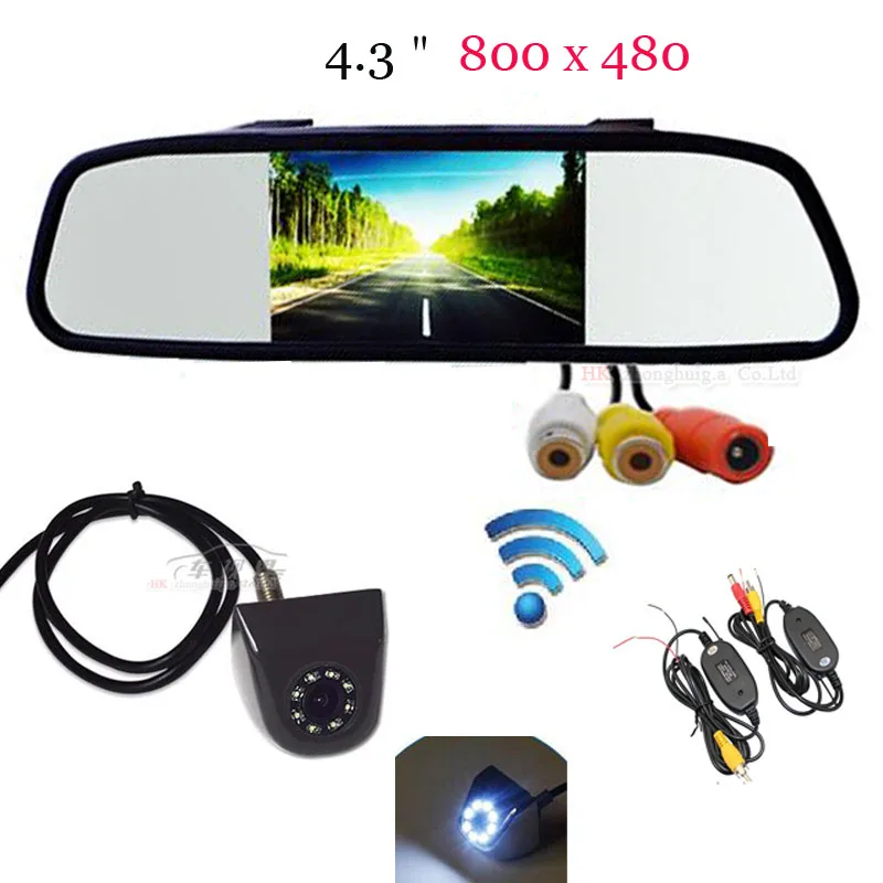 Wireless Car Monitor 4.3 Inch TFT Display Rear View Mirror Monitor Camera Video Auto Parking Assistance 8 LED Night Vision