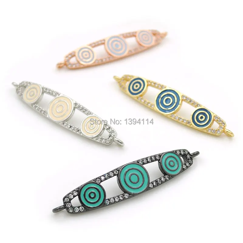 37*7*3mm Micro Pave Clear CZ 3 Rounds Of Enamelling Chubby Bar Arc Connector Fit For Women As DIY Bracelets Accessory