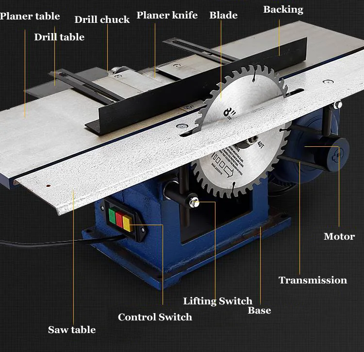 Listrik Table Saw Woodworking DIY Perencanaan Cutting Pengeboran Alat Mesin 220W Multifungsi Meja Pemotong Kayu Planer Driller Melihat