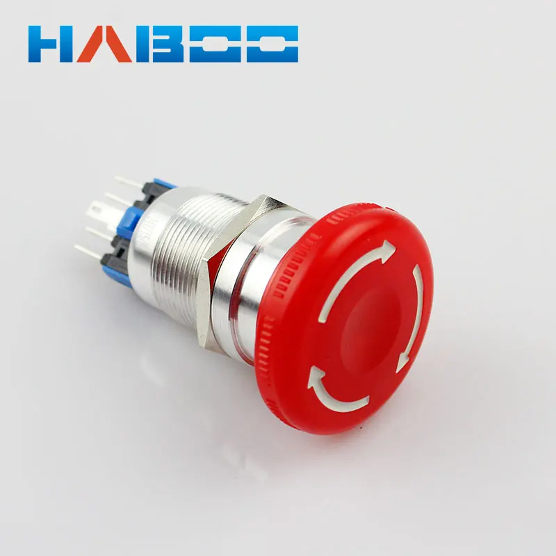 10pcs/lot 22mm metal emergency stop switch with led red mushroom head 1NO+1NC 4pins 24V 220V waterproof IP67