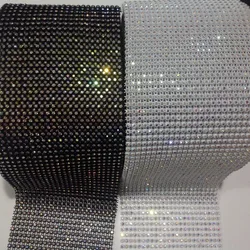 3mm size  wholesale elastic chain trimming black mesh with crystal ab  color 24 rows 10 yards each shiny decoration