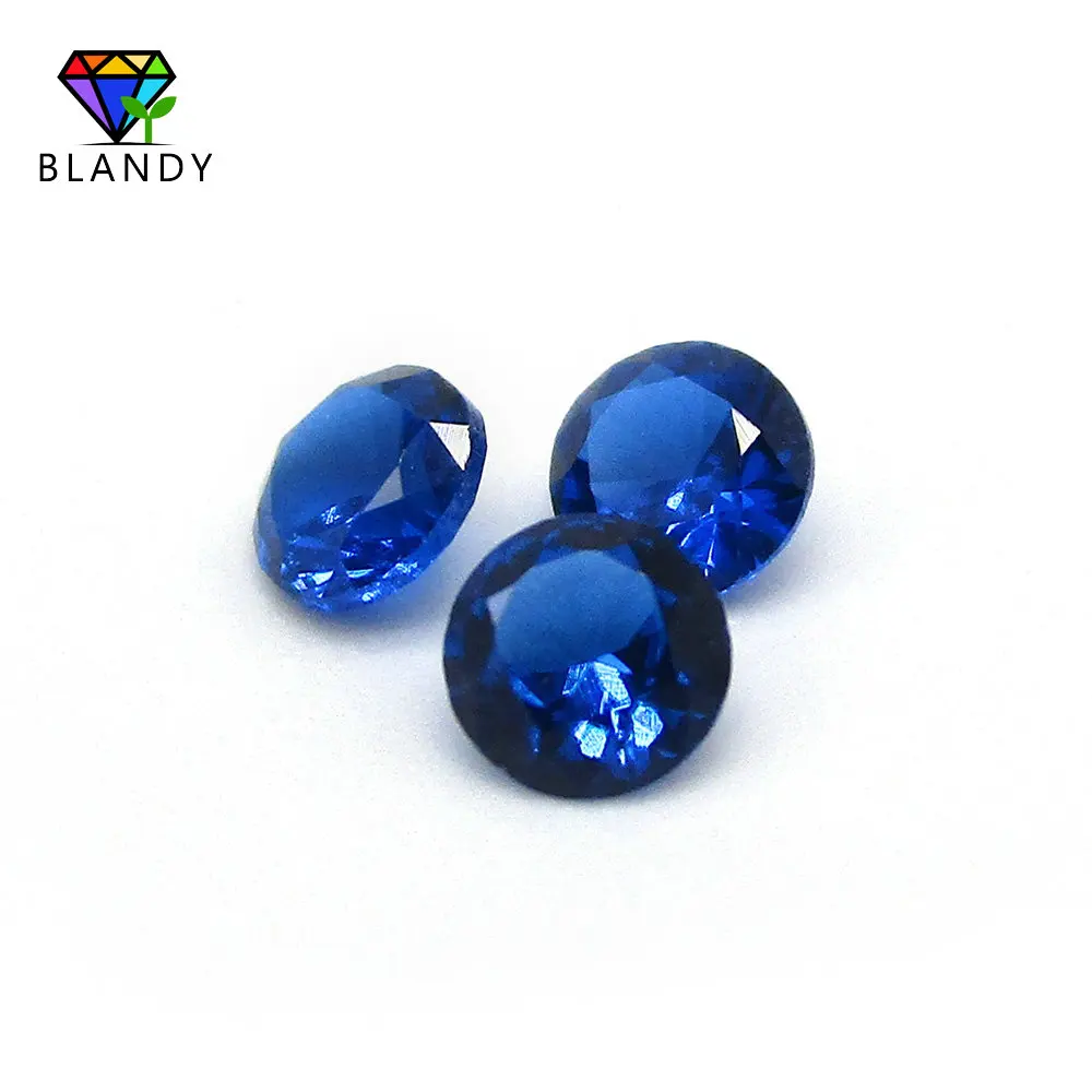 Good Quality 3.0-12mm Round Machine Cut Loose 113# Blue Stone Synthetic Gems For Jewelry Free Shipping