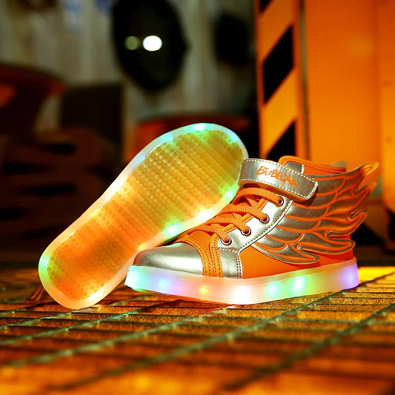 Jawaykids-Tênis Infantis Brilhantes, USB Recarregável, Asas de Anjo, Sapatos Luminosos, Luz LED, Corrida, Meninos, Meninas, Crianças