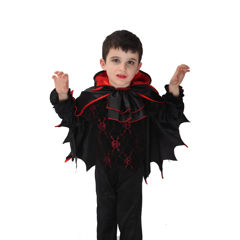 Kids Child Gothic Bat Vampire Costumes for Boys Halloween Purim Carnival Masquerade Mardi Gras Outfit B-0066