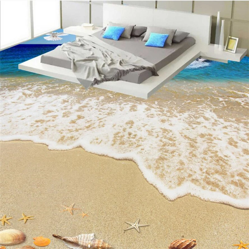 

beibehang Custom sea water beach bathroom 3D floor three - dimensional floor stickers environmental waterproof self-adhesive