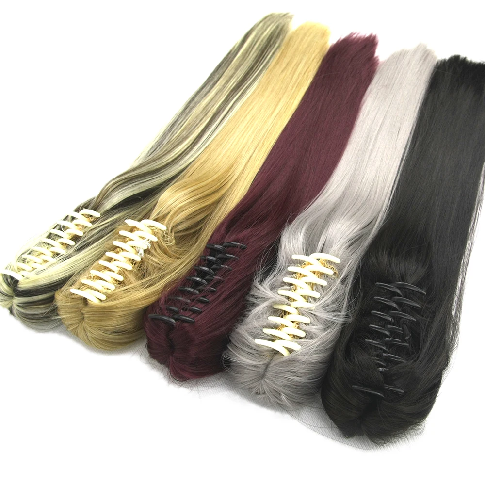 Soowee 60cm Long Straight Synthetic Hair Claw Ponytail False Hair on Clips Fairy Tail House Pony Tail Hair on Clips