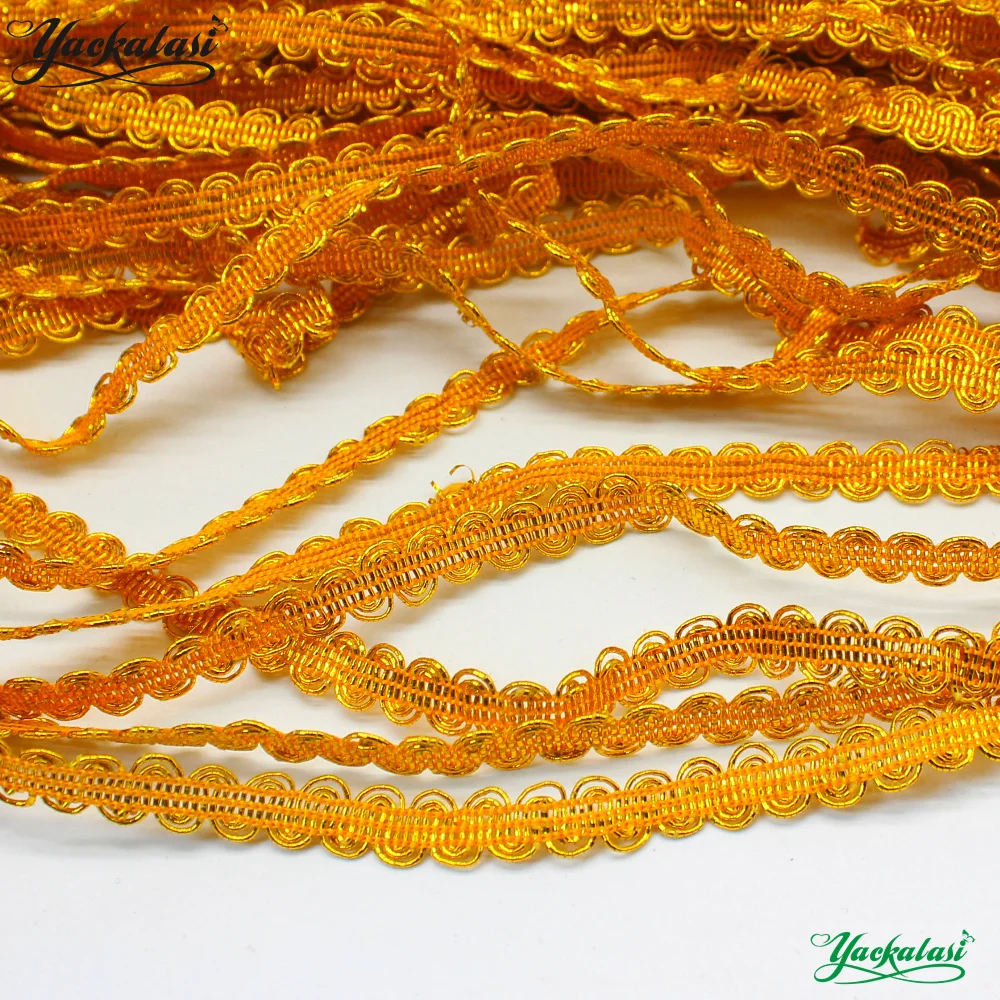 Bright Gold Silver Braided Lace Band Golden Cosplay Ribbons 25 Yards Costumes Appliqued Belt Sewing Apparel Trims 5MM-8MM Wide