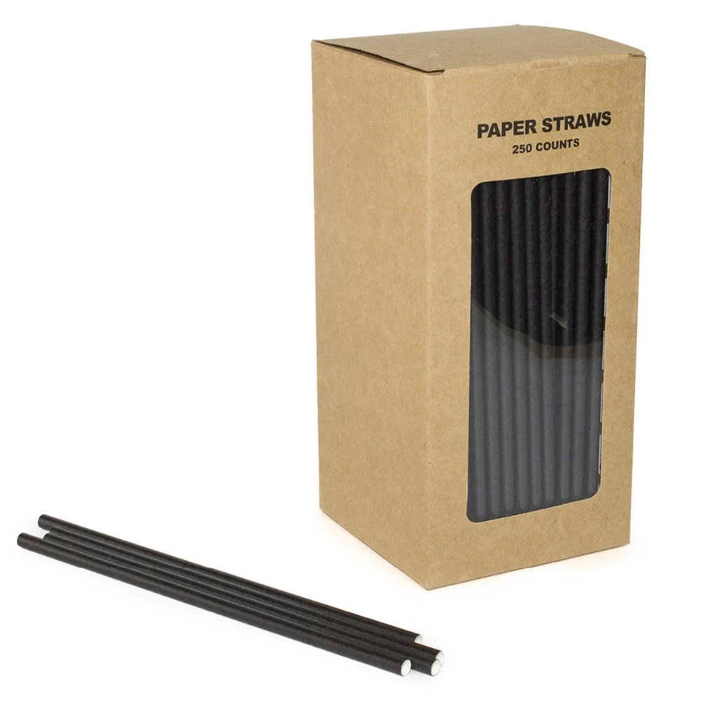 

250 Pcs/box Plain Black Paper Straws Bulk-Solid Halloween Party Drinking Restaurant Juice Coffee Smoothies Soda Bar Milkshakes