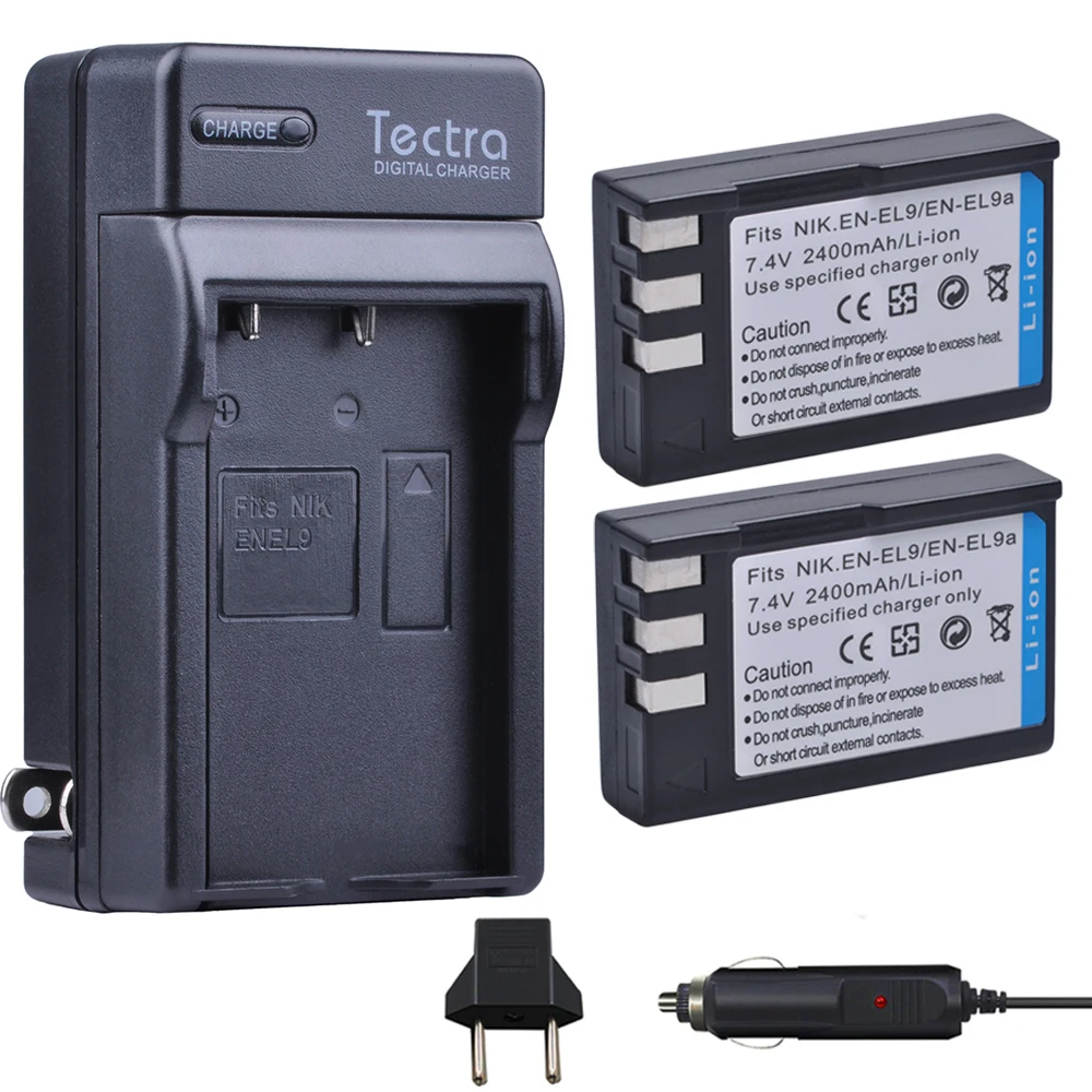 Tectra 2Pcs EN-EL9 EN-EL9A EN EL9 EN EL9A Li-ion Battery + Digital Charger for Nikon D60 D40 D40X D5000 D3000 MH-23