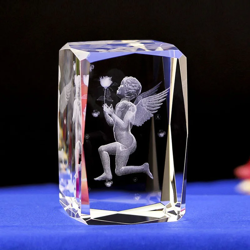 Angel K9 Crystal Laser 3D Internal Statue Sculpture Inter-engraving Figurines Miniatures Crystal Arts Crafts Gift For Christamas