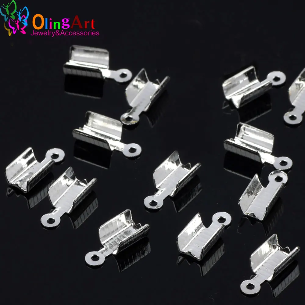 OlingArt 60pcs/lot Silver plated Metal Cord End Crimps Bead Caps Crimp Fastener Clasps DIY Jewelry making Necklace Accessories