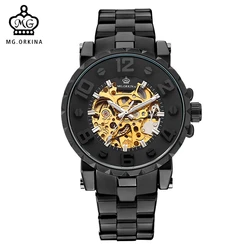 MG. ORKINA Orologio Da Polso Da Uomo D'oro di Scheletro Orologio Meccanico Maschio Orologio Da Polso Nero Relogio Masculino Automatico Zegarek Meski