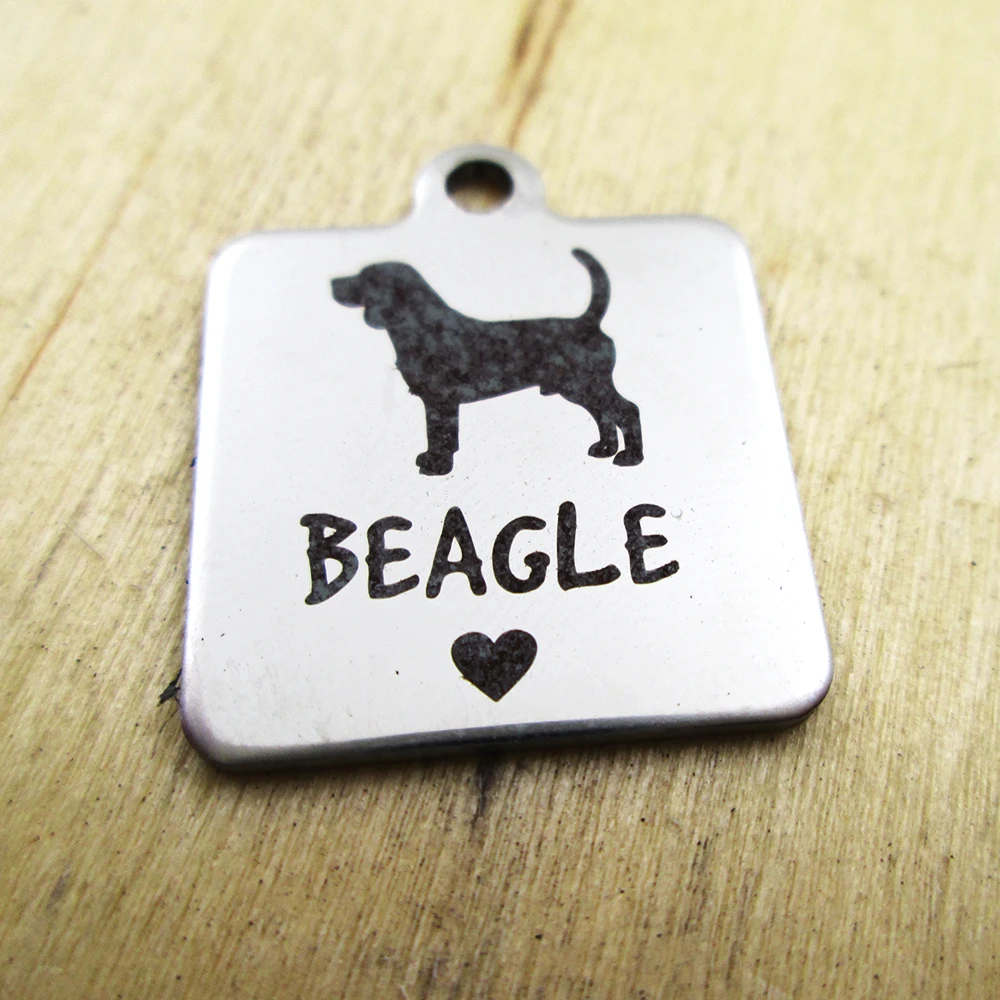 20pcs/lot-BEAGLE stainless steel charms - Laser Engraved - Customized - DIY Charms Pendants