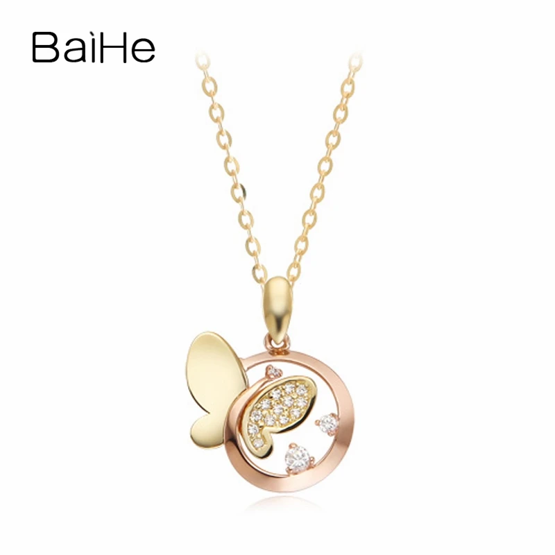 

BAIHE Solid 18K Yellow Rose Gold 0.15ct H/SI Natural Diamond Butterfly Necklace Women Trendy Fine Jewelry Fjärilshalsband 나비 목걸이