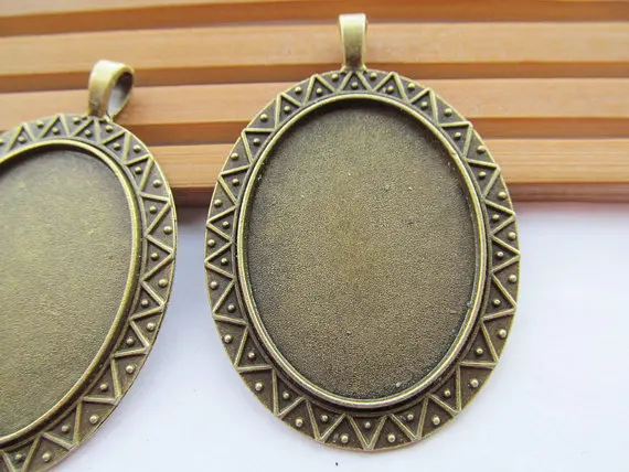 50pcs Antique Silver/Antique Bronze Base Setting Bezel Tray Pendant,fit 30mmx40mm Oval Cabochon/Cameo,DIY Accessory,,Large Bail