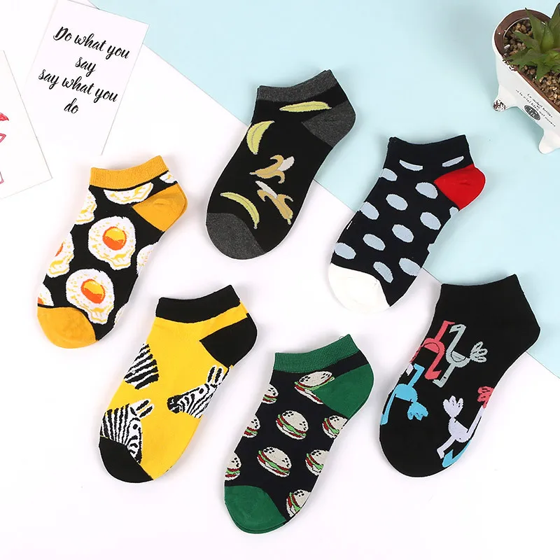 New female socks personalized print cartoon flamingo fruit cotton socks comfortable deodorant tide invisible socks female