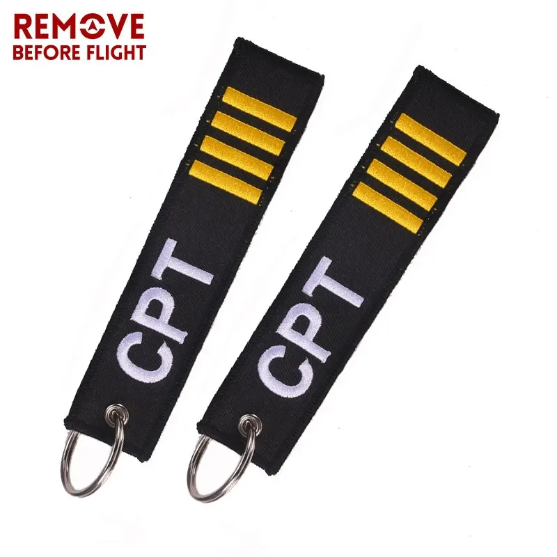 5 PCS/LOT Captain Keychain Jewelry Embroidery CPT Key Rings Chain for Aviation Gifts Zip Puller Remove Before Flight Keychains