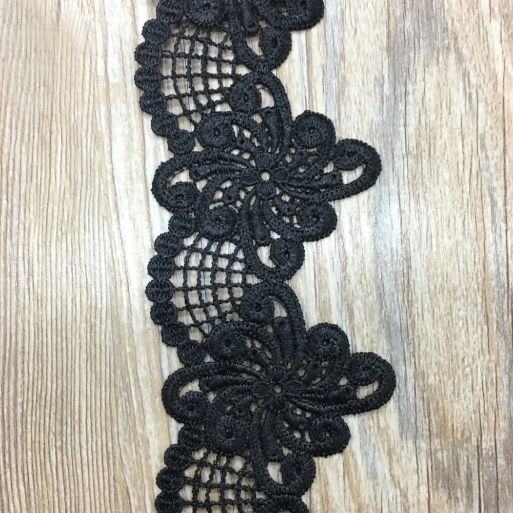 15yds Newest White Nigerian Lace Fabrics DIY Garment Decoration Wedding Dress Lace Trimming Black Flower Appliques Sewing Crafts