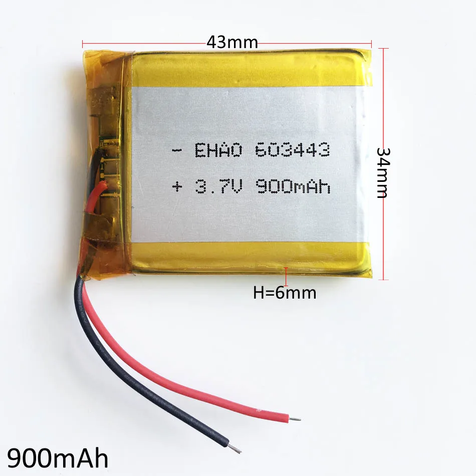 3.7V 900mAh 603443 Lithium Polymer LiPo PLIB Rechargeable Battery For Mp3 GPS PSP Mobile Phone Camera Recorder Smart Watch