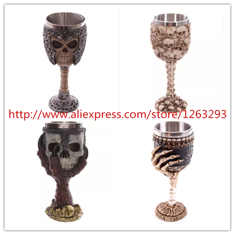 New 1pcs Resin Stainless Steel Drinking Mug 3D Multi Skull & Spine Goblet Horror Decor  for Halloween Bar Party