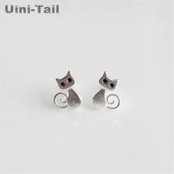 Uini-Tail hot 925 Tibetan silver original design silver satin comet star earrings cute literary vivid cat earrings wholesale