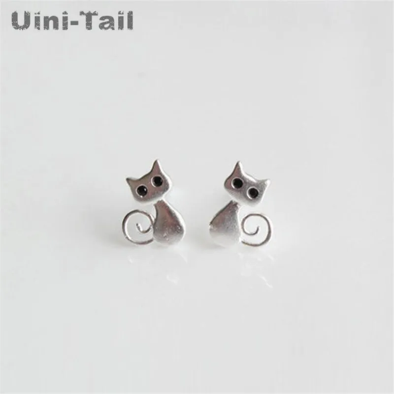 Uini-Tail hot 925 Tibetan silver original design silver satin comet star earrings cute literary vivid cat earrings wholesale