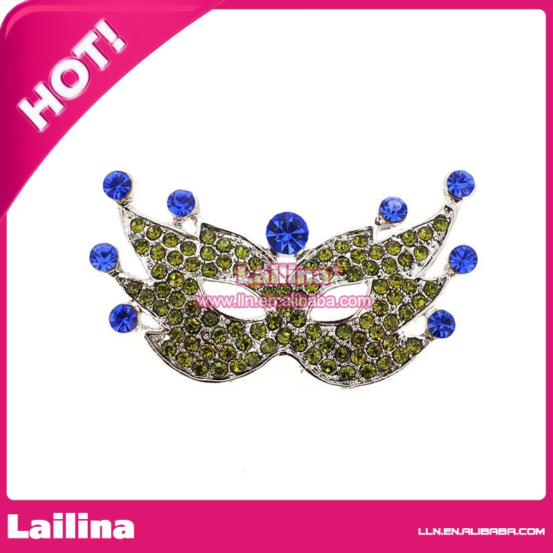 

100pcs/lot Charming Crystal Masquerade Green Mask Pin Brooch