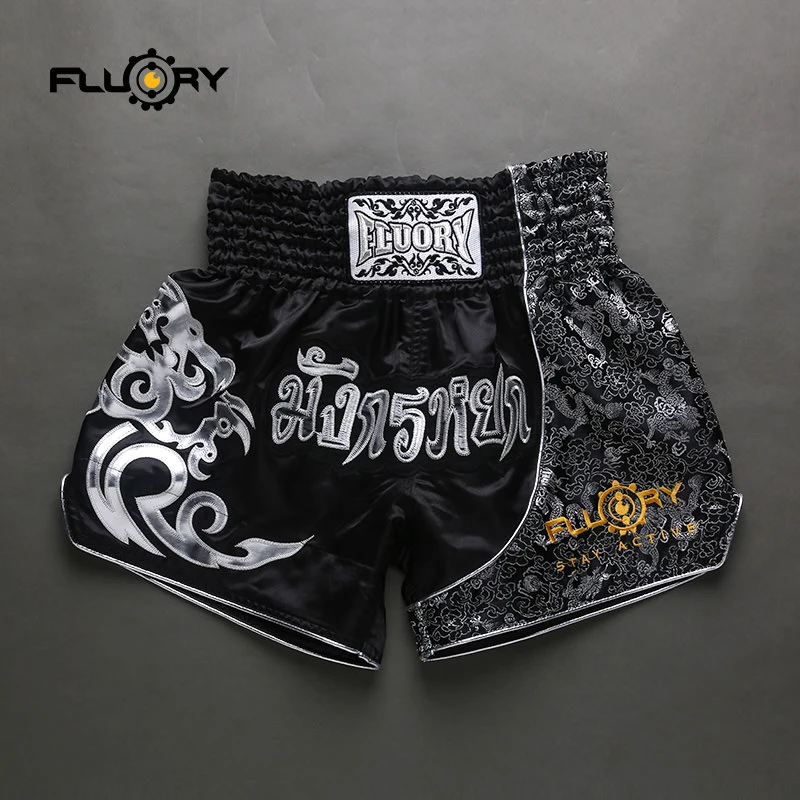 Fluory printing Fight shorts Boxing Shorts embroidery  patches Muay thai shorts