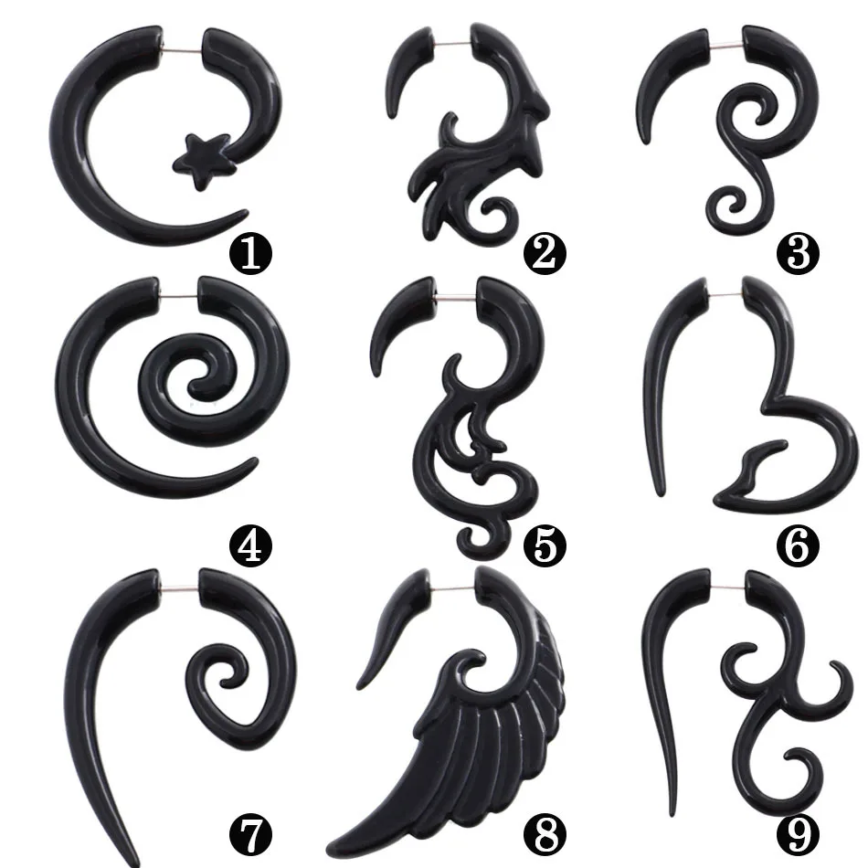 Alisouy Pair Black Acrylic Fake Cheater Twist Spiral Ear Taper Gauges Expanders Earring Tunnel Plugs Piercing Body Jewelry