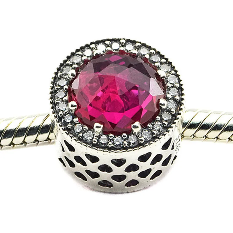 

Radiant Heart Charm Beads DIY Authentic 925 Sterling Silver Elegant Cerise Crystal Beads Fit Pandora Bracelet / Pendants