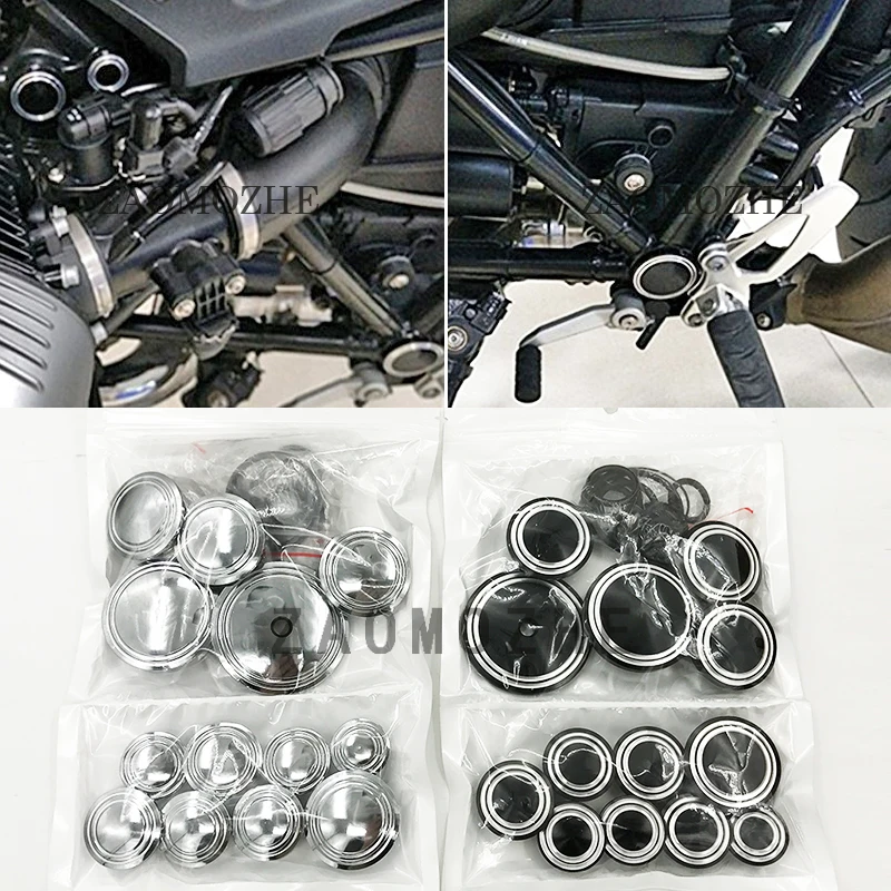 Motorcycle Frame Hole Caps Frame Cap Set For BMW R1200 R NINE T 2014 2015 2016 Chrome Black 1Set Motorbike Covers Styling