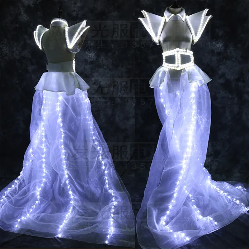 Led Light Up Fashion Model Catwalk Show Ballroom Costumes Led Luminous Sexy Lady Party Evening Dress Stage TV Show Clothes