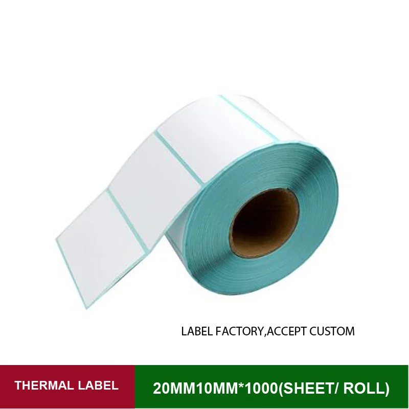 Thermal blank barcode label 20mm*10mm 1000pcs one roll white sticker paper label can customized logo self adhesive address label